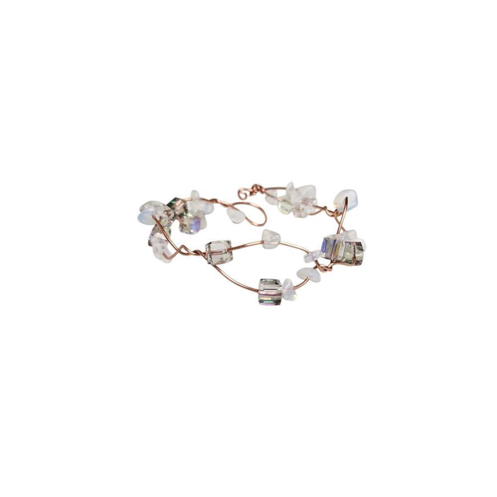 Handmade Purple Transparent Opalite Copper Wire Wrapped Glass Bead Bracelet - Picture 11 of 14